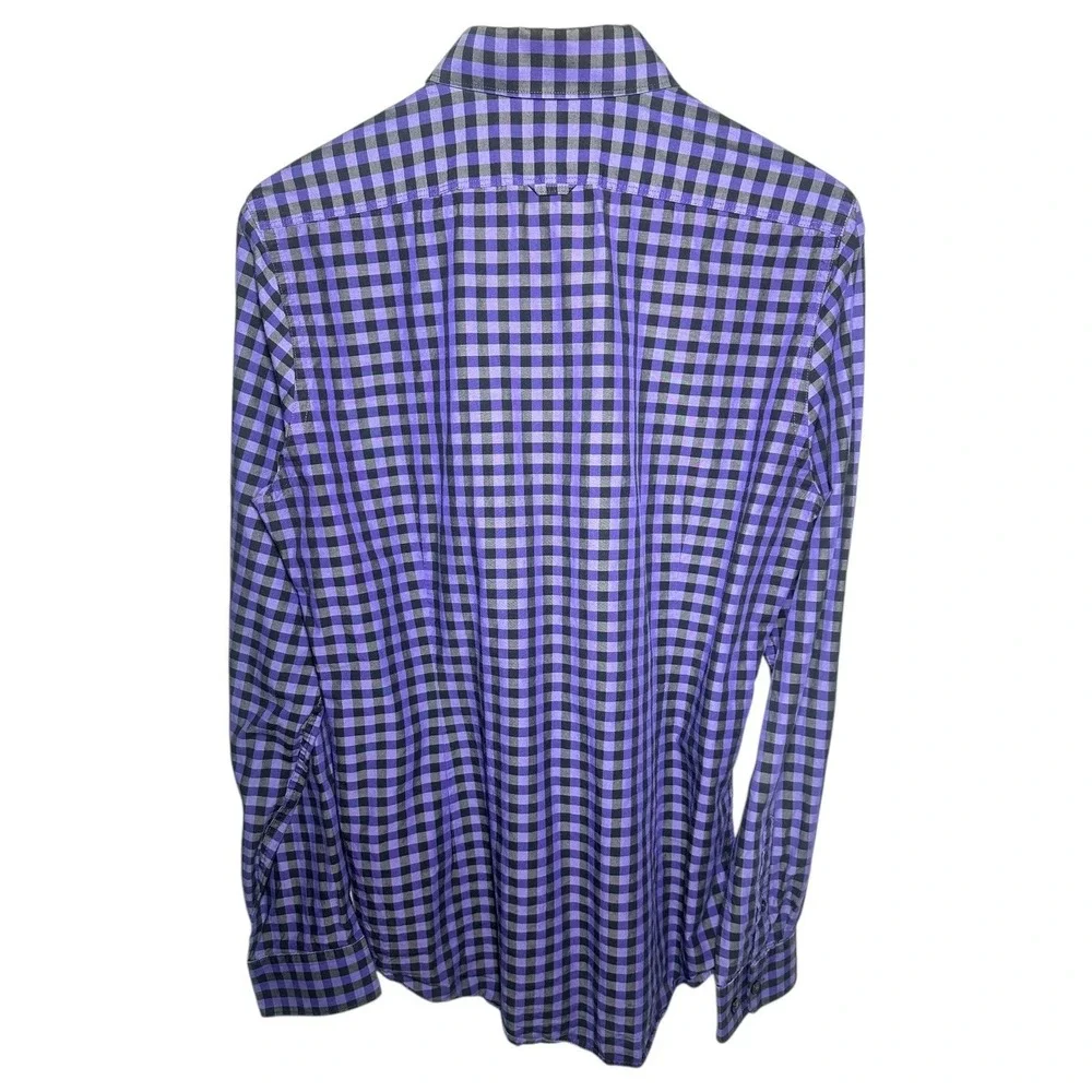 Express Mens Fitted Gingham Check Button Down Long‎ Sleeve Shirt Size M